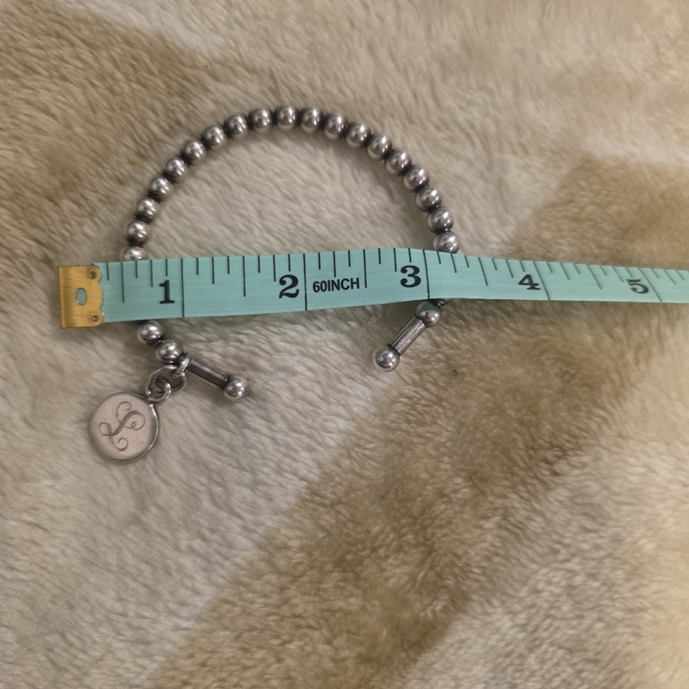 Silver Beaded Bracelet With Initial Charm - image 4